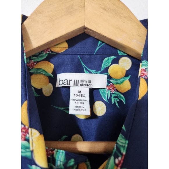 Bar III Mens 15-15.5 Slim Fit Stretch Long Sleeve Casual Button-Up Lemon AOP NWT - Picture 3 of 5